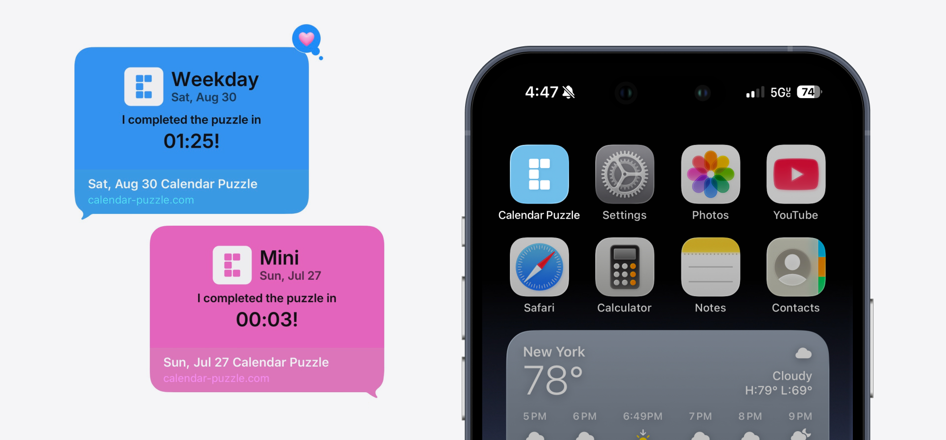 Calendar puzzle phone app